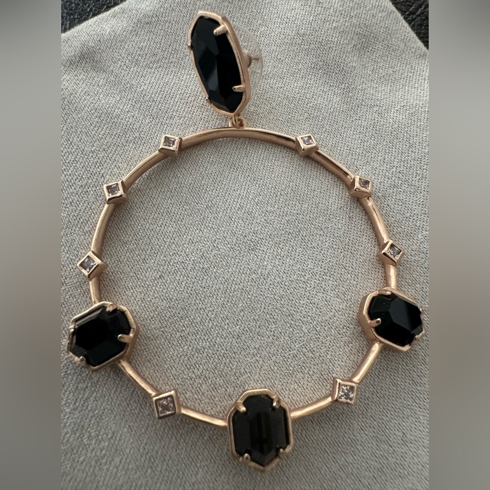 Kendra Scott Rose Gold Hoop Earrings with Black Stones - Picture 4 of 4